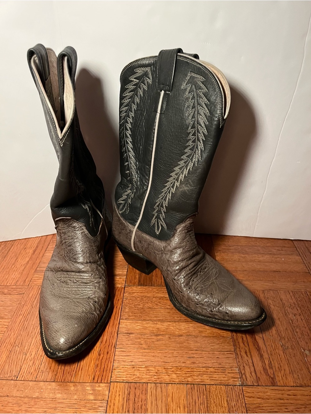 Vintage Olathe Boot Co Cowboy Boots Men's 8D Grey Ostrich Leather USA Made 5235Z